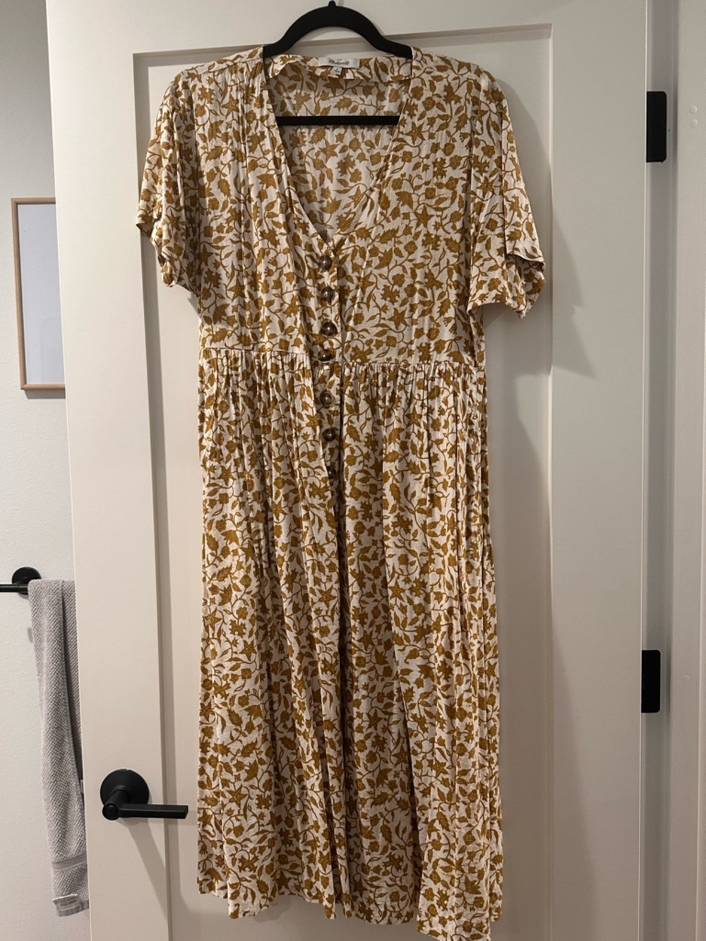 Madewell Mustard and White Floral Button-Front Midi Dress